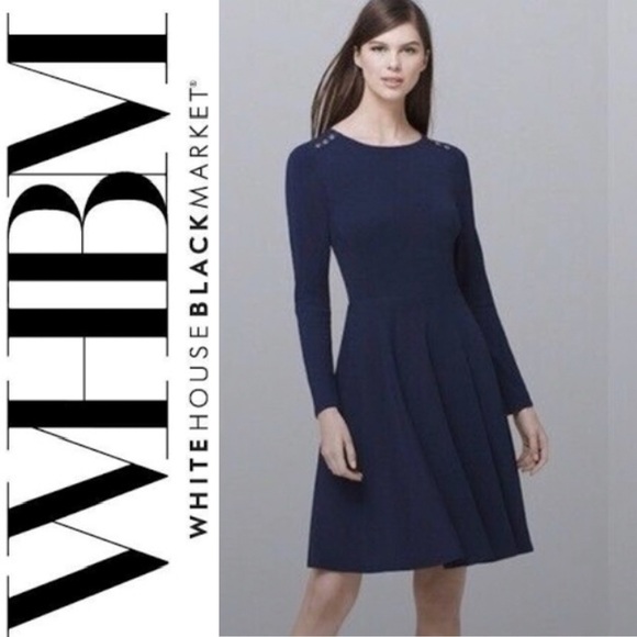 White House Black Market Dresses & Skirts - White House Black Market Navy LS Knit A-line w/btns Long Sleeve Dress  12 NWT